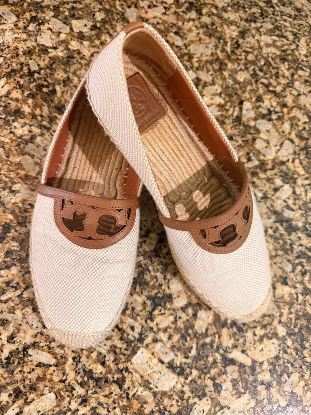 Tory Burch Canvas Slip-On Espadrilles in Cream and Brown